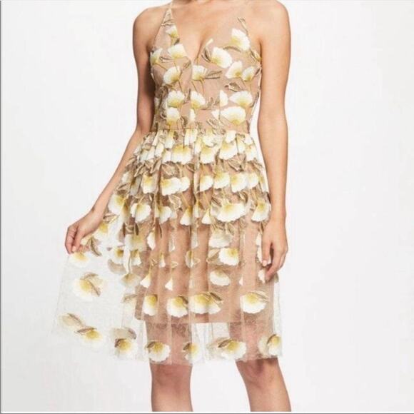 Dress the Population Dresses & Skirts - Dress the Population Women’s Betsy Lily Tan Nude Floral Embroidered Dress Medium